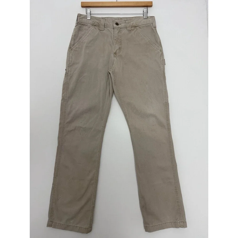 Carhartt Pants Mens 30x32 Khaki Relaxed Fit Canvas Carpenter Workwear B324 FDK